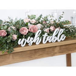 Drewniany napis Wish table, biały, 40x10cm