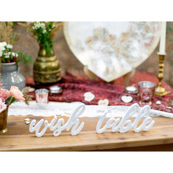 Drewniany napis Wish table, biały, 40x10cm
