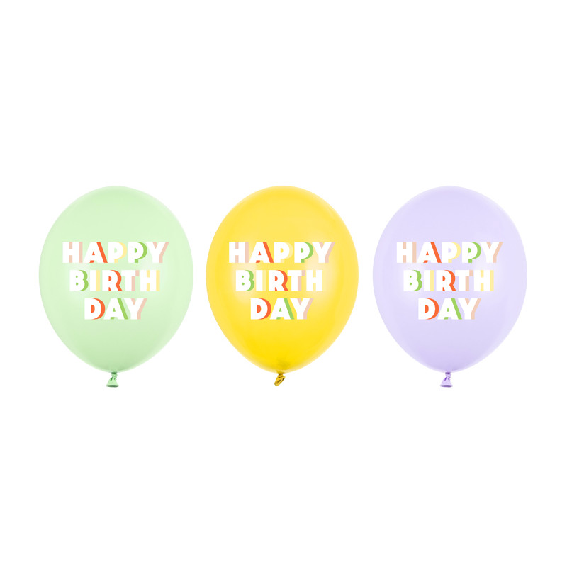 Balony 30 cm, Happy Birthday, mix (1 op. / 50 szt.)