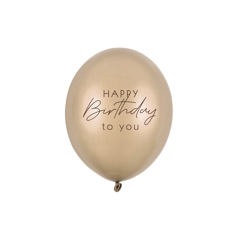 Balony 30 cm, Happy Birthday, Metallic Cold Gold (1 op. / 50 szt.)