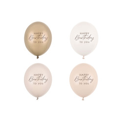 Balony 30 cm, Happy Birthday, mix beżowy (1 op. / 50 szt.)