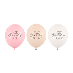 Balony 30 cm, Happy Birthday, mix różowy (1 op. / 50 szt.)