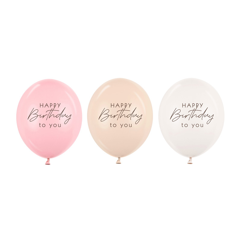 Balony 30 cm, Happy Birthday, mix różowy (1 op. / 50 szt.)