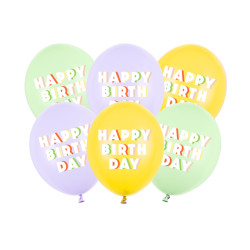 Balony 30 cm, Happy Birthday, mix (1 op. / 6 szt.)