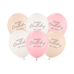Balony 30 cm, Happy Birthday, mix różowy (1 op. / 6 szt.)