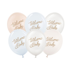 Balony 30 cm, Welcome Baby, mix niebieski (1 op. / 6 szt.)