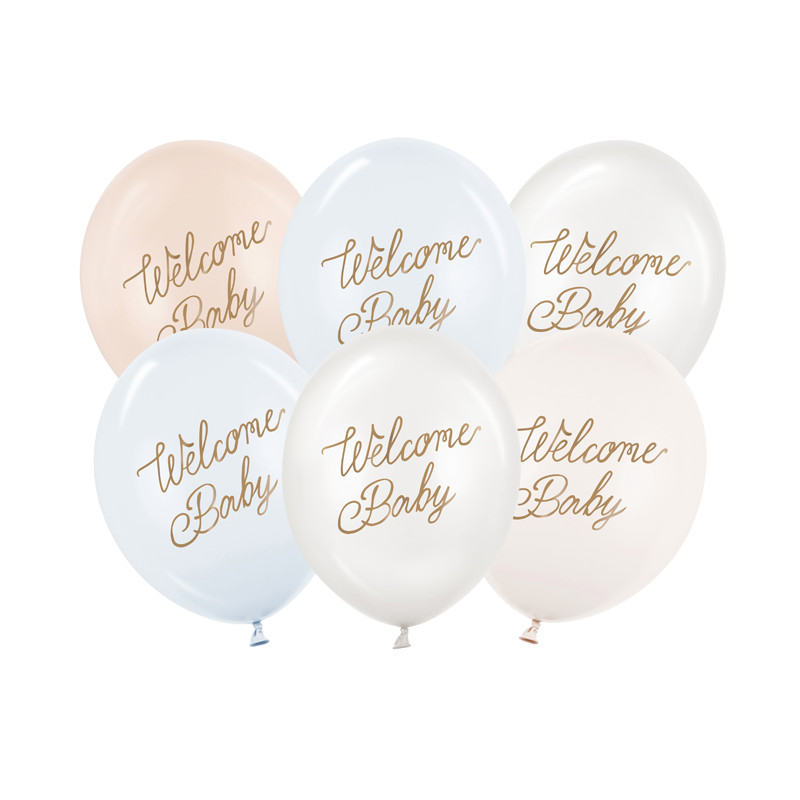 Balony 30 cm, Welcome Baby, mix niebieski (1 op. / 6 szt.)