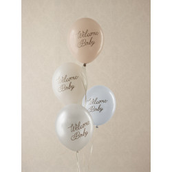 Balony 30 cm, Welcome Baby, mix niebieski (1 op. / 6 szt.)