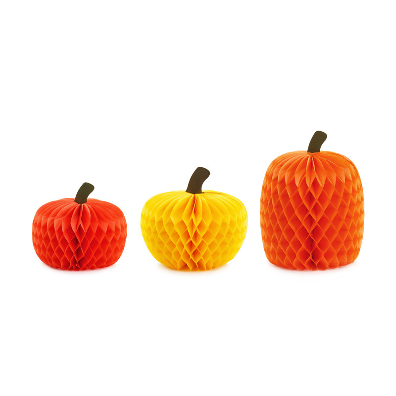 Dekoracja bibułowa Dynie, 18-30cm, mix (1 op. / 3 szt.)