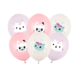 Balony 30 cm, Koci Domek Gabi, mix (1 op. / 6 szt.)