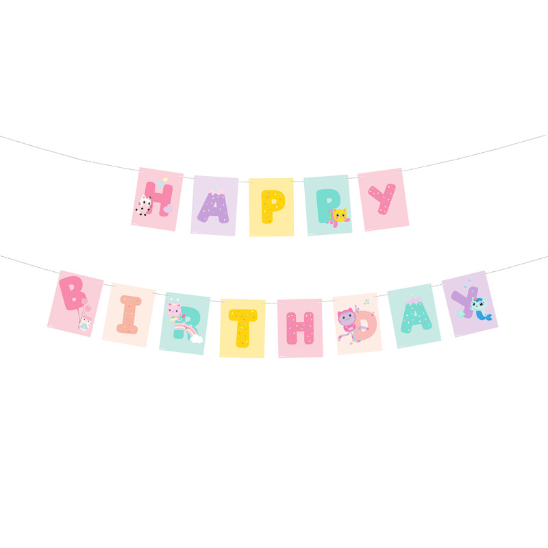 Baner Happy Birthday Koci Domek Gabi, 180 x 15 cm, mix