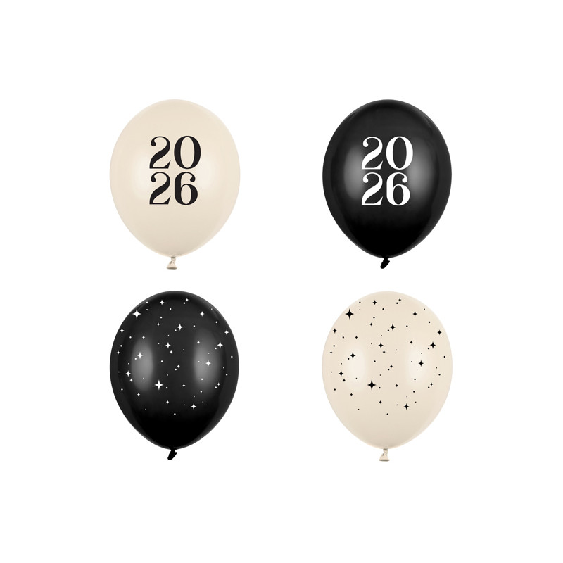 Balony 30 cm, Happy New Year 2026, Pastel Mix (1 op. / 50 szt.)