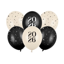 Balony 30 cm, Happy New Year 2026, Pastel Mix (1 op. / 6 szt.)