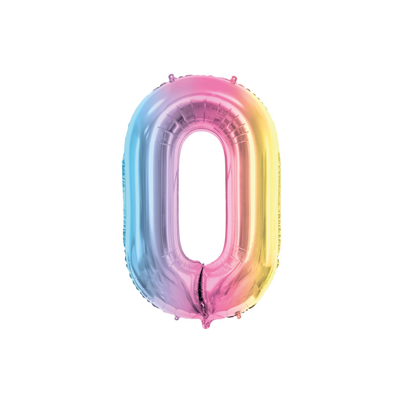 Balon foliowy Cyfra ''0'', 86cm, pastelowy tęczowy