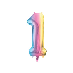 Balon foliowy Cyfra ''1'', 86cm, pastelowy tęczowy