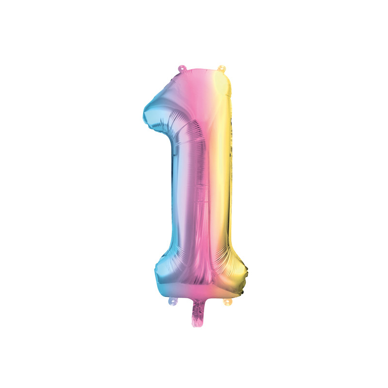Balon foliowy Cyfra ''1'', 86cm, pastelowy tęczowy