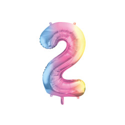 Balon foliowy Cyfra ''2'', 86cm, pastelowy tęczowy