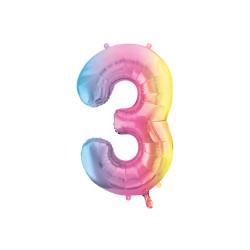 Balon foliowy Cyfra ''3'', 86cm, pastelowy tęczowy