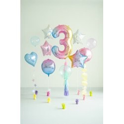 Balon foliowy Cyfra ''3'', 86cm, pastelowy tęczowy