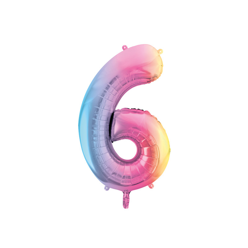Balon foliowy Cyfra ''6'', 86cm, pastelowy tęczowy