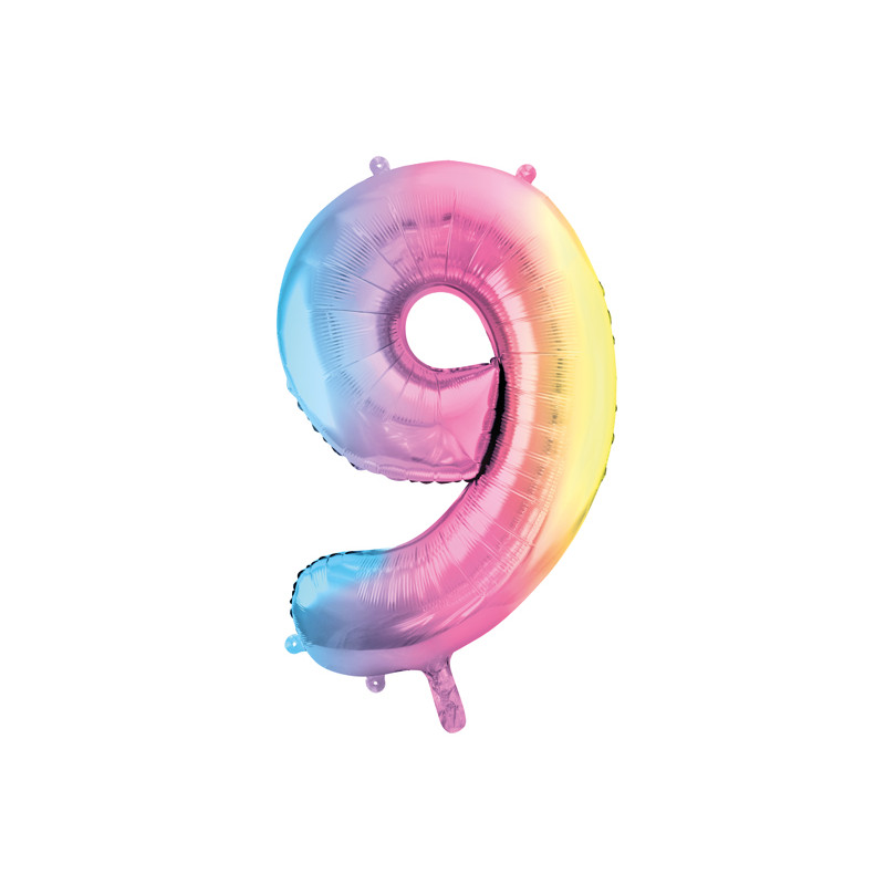 Balon foliowy Cyfra ''9'', 86cm, pastelowy tęczowy