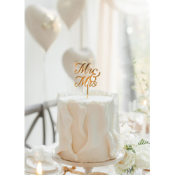 Topper akrylowy na tort MR & MRS, złoty, 16.5 cm