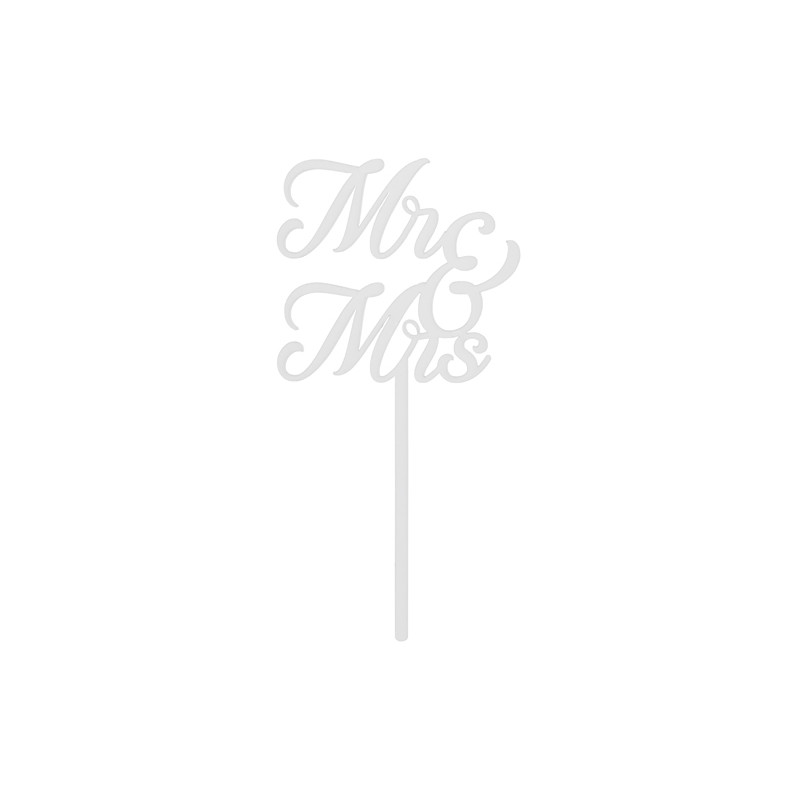 Topper akrylowy na tort MR & MRS, biały, 16.5 cm