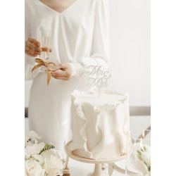 Topper akrylowy na tort MR & MRS, biały, 16.5 cm