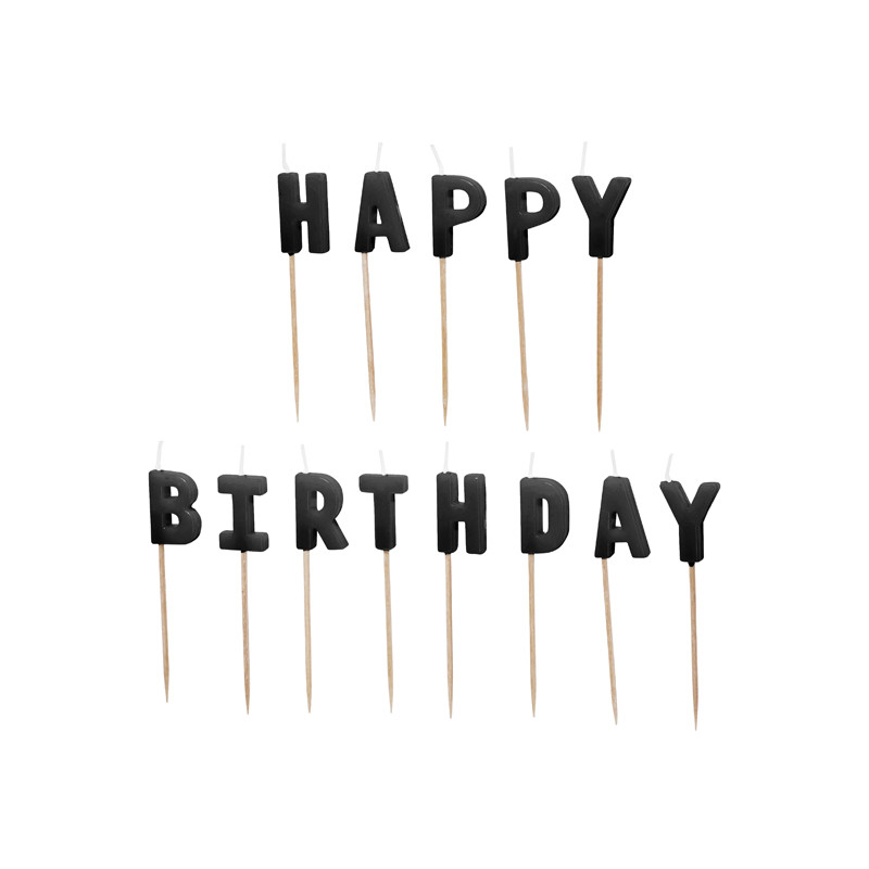 Świeczki urodzinowe Happy Birthday, 2.5 cm, czarny (1 op. / 13 szt.)