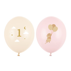 Balony 30 cm, Myszki z cyferką 1, Pale Pink (1 op. / 50 szt.)