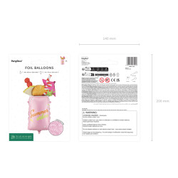 Balon foliowy Koktajl, 47x79 cm, różowy