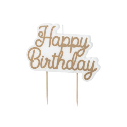 Świeczka urodzinowa Happy Birthday, zimny złoty, 7.5x10 cm