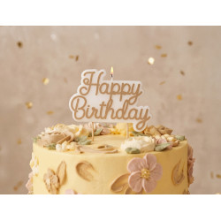 Świeczka urodzinowa Happy Birthday, zimny złoty, 7.5x10 cm