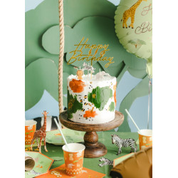 Topper akrylowy na tort Happy Birthday, 18x16.5 cm, złoty