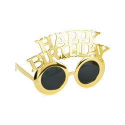 Okulary Happy Birthday, 16.5x11.5 cm, zimny złoty
