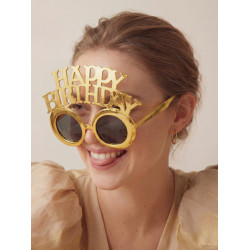 Okulary Happy Birthday, 16.5x11.5 cm, zimny złoty