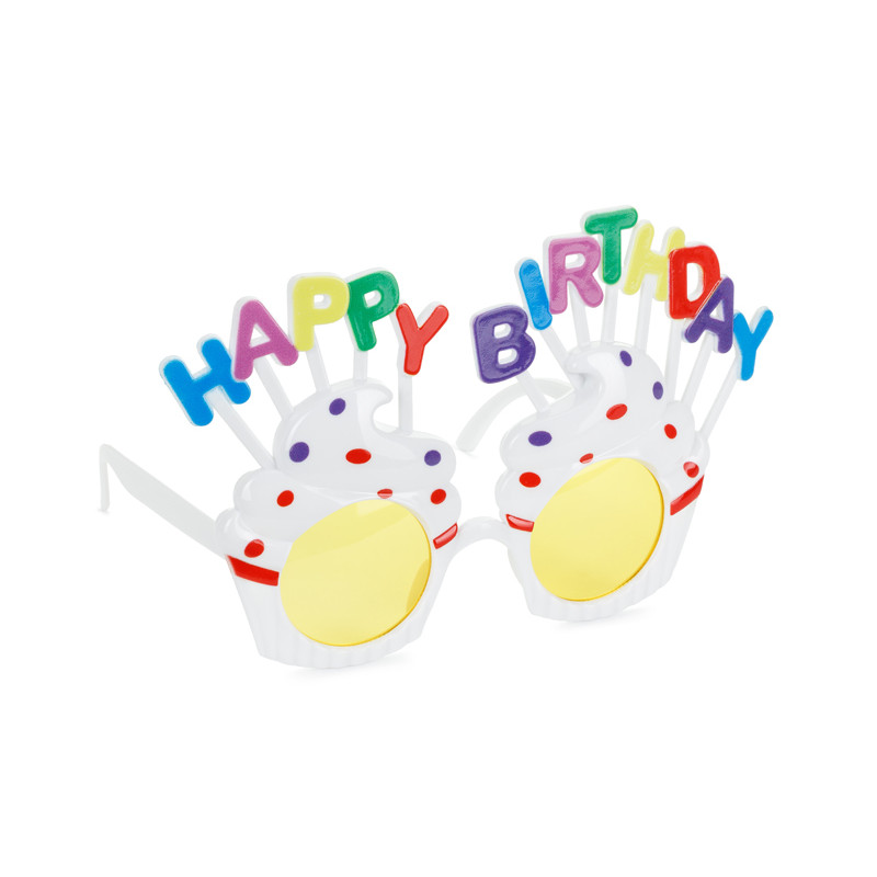 Okulary Babeczka Happy Birthday, 18.5x11.5 cm, biały