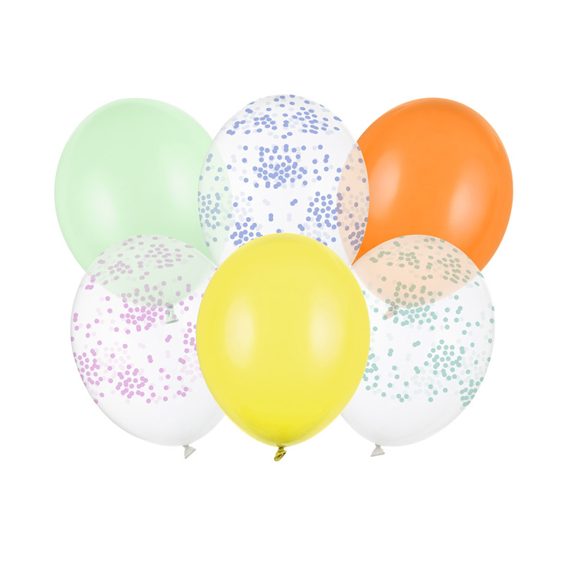 Balony 30 cm, Konfetti, mix (1 op. / 6 szt.)