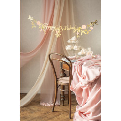 Baner Happy Birthday Kwiaty, różowo-złoty, 1.3m