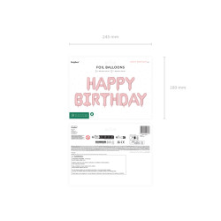 Balon foliowy Happy Birthday, 340x35cm, róż