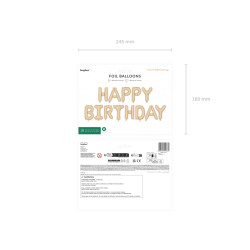 Balon foliowy Happy Birthday, 340x35cm, beż