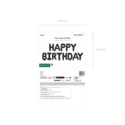 Balon foliowy Happy Birthday, 340x35cm, czarny