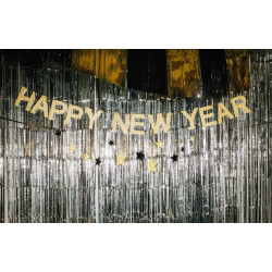 Baner Happy New Year z gwiazdkami, 300 cm, złoty