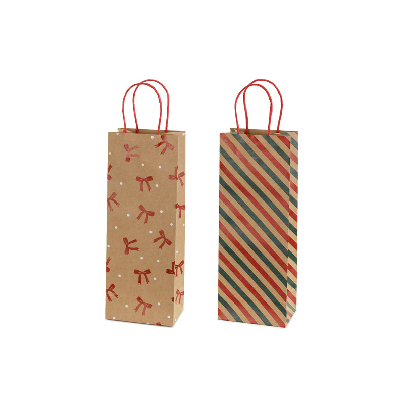 Torebki prezentowe Paski i kokardy, 12.5x33.5x9 cm, kraft (1 op. / 6 szt.)