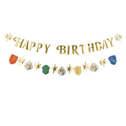 Baner Harry Potter Happy Birthday, 200 cm, złoty