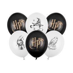 Balony Strong Harry Potter z nadrukiem, biało-czarny (1 op. / 6 szt.)