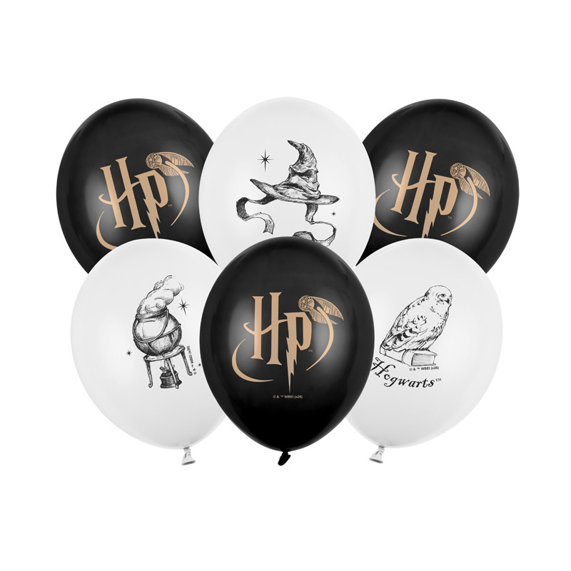 Balony Strong Harry Potter z nadrukiem, biało-czarny (1 op. / 6 szt.)