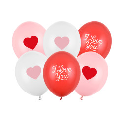 Balony 30 cm, I love you, mix (1 op. / 6 szt.)