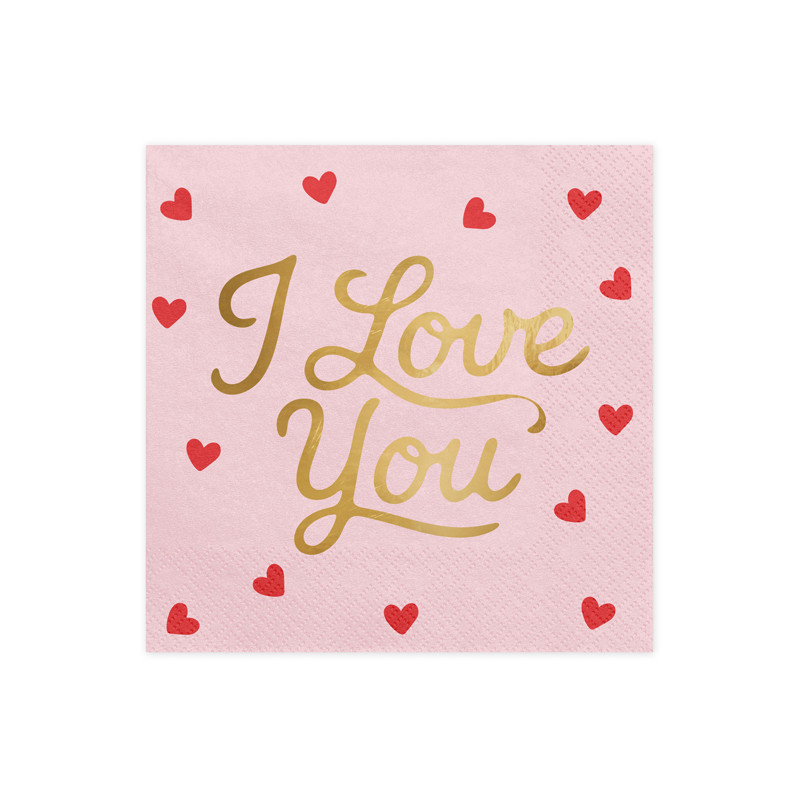 Serwetki I love you, 33x33 cm, różowe (1 op. / 20 szt.)