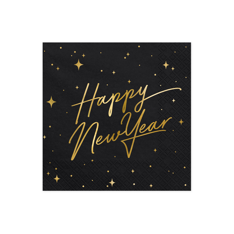Serwetki Happy New Year, czarny, 33x33cm (1 op. / 20 szt.)